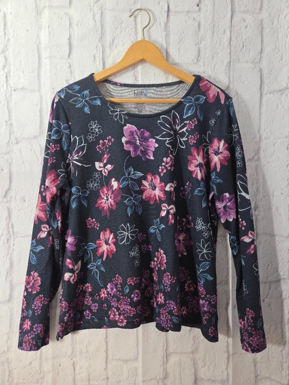Croft & Barrow Large Petite Navy Purple Floral Longsleeve Lightweight Tee